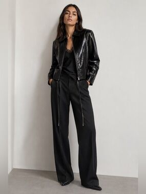 Outer Edge Black Crocodile-Pattern  PU Jacket – Medium